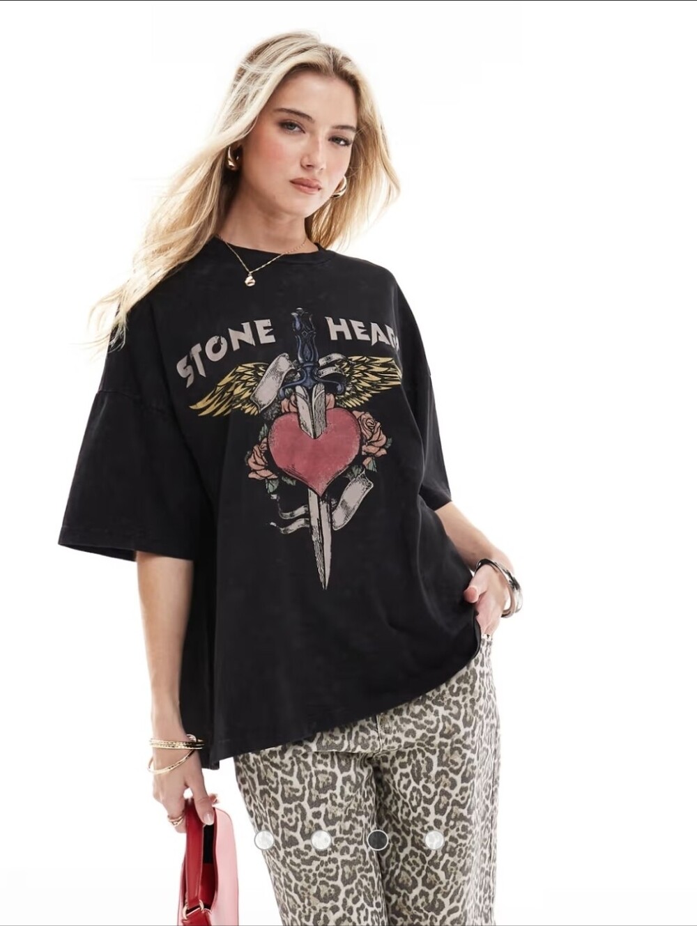 Stone Heart graphic boyfriend t-shirt in charcoal wash